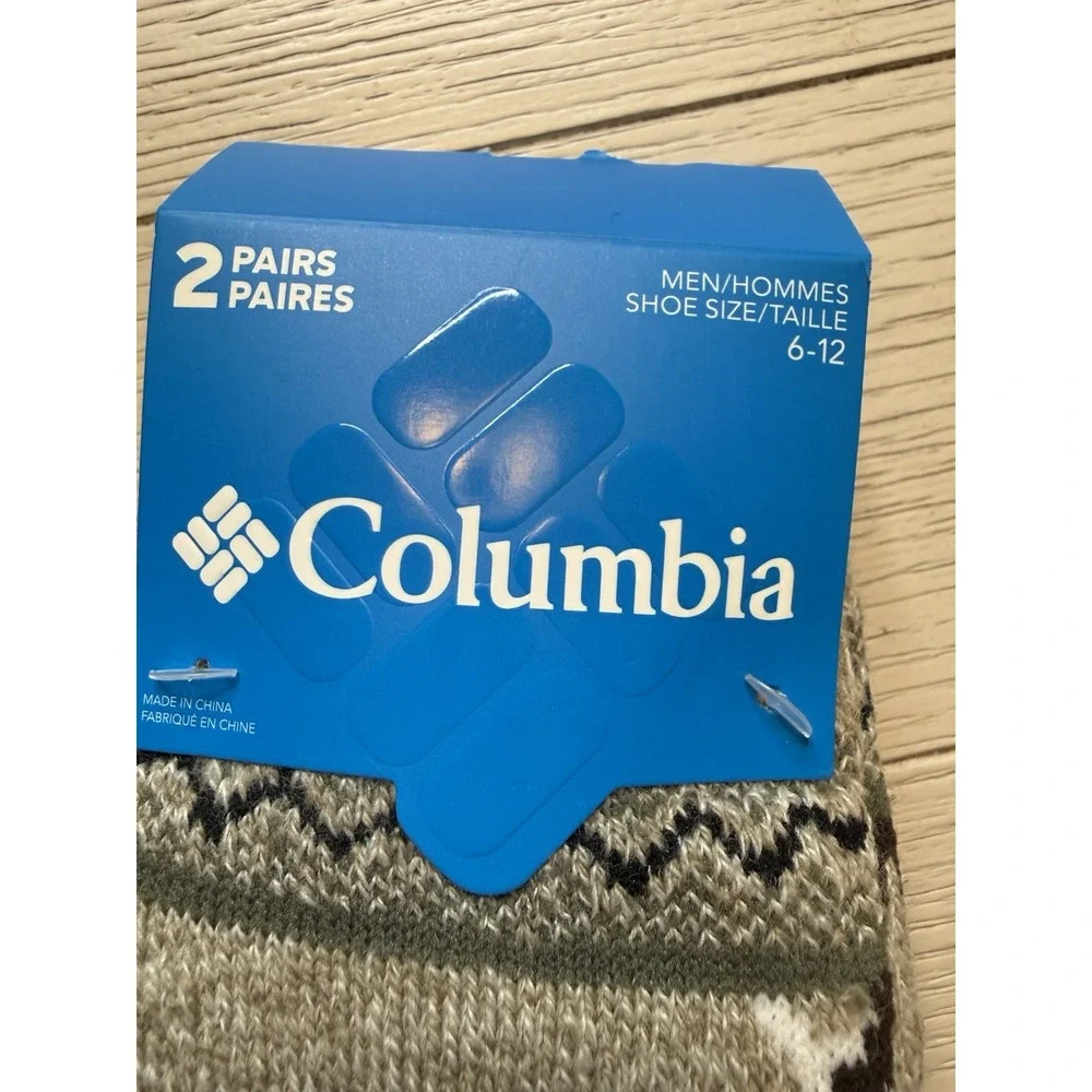 Columbia Mens 2 Pair Mens Acrylic Socks W/ Deer & Stripes.‎ NWT Shoe Sz 6-12